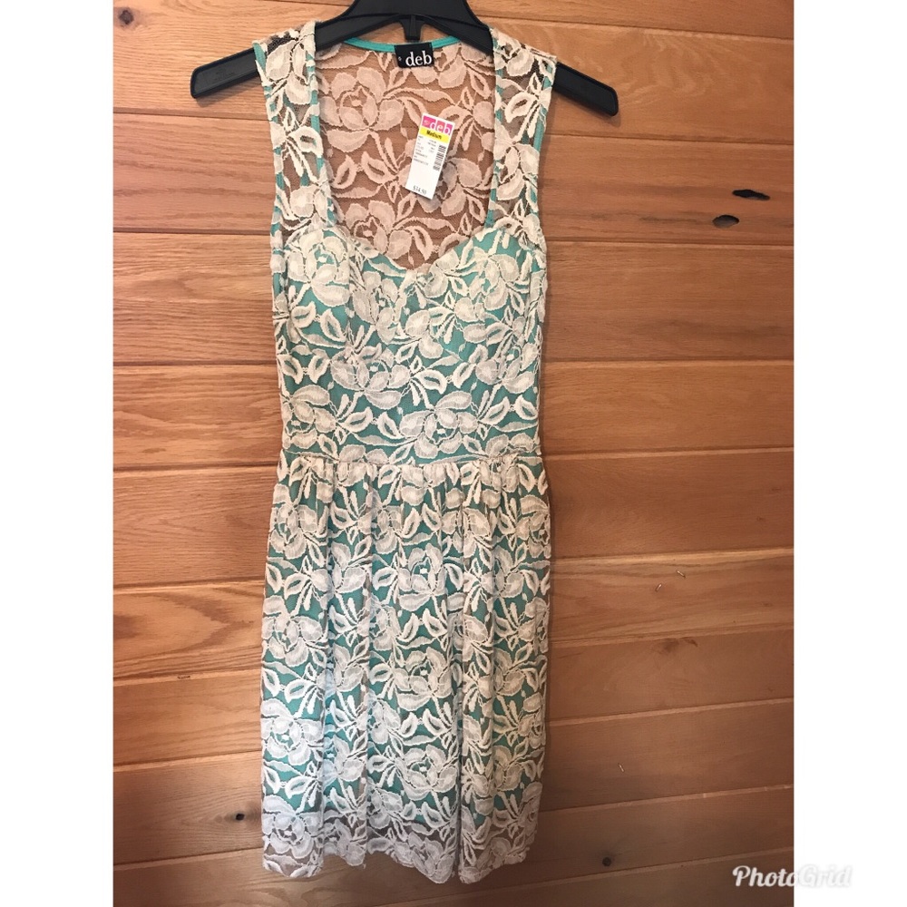 New-Deb Mint green and white lace dress